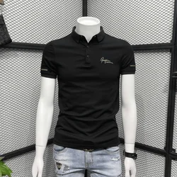 Embroidery Streetwear Polo T Shirt for Men High Quality Plain Skinny Mens with Collar Tee Shirts Top Clothing Cool New In Music