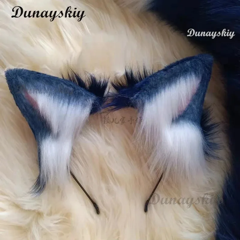 CyHandmade темно-синие волчьи уши, повязка на голову с лисьими ушками, головные уборы, собачье ухо, KC, заколка для волос, аксессуары для костюма, хвост, ухо животного, реквизит для косплея