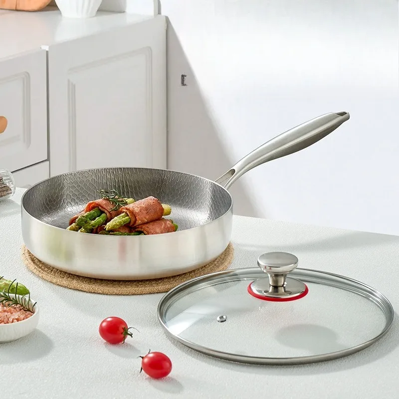 

Titanium Frying Pan, Uncoated, Non Stick, Fish Scale, Hammer Pattern, Titanium Alloy, Household Flat Bottomed Frying Pan