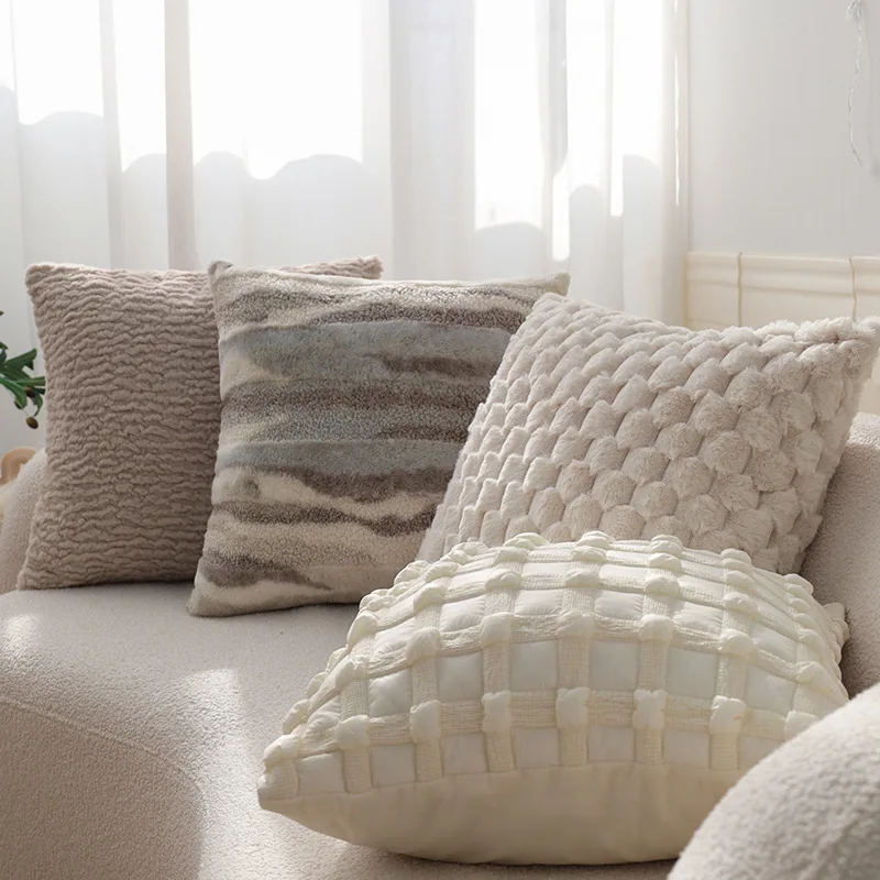 

Cream Style Khaki Cushion Cover Soft Plush Pillow Cases Home Decor Pillow Covers Decorative Modern Light Luxury Home Furnishings