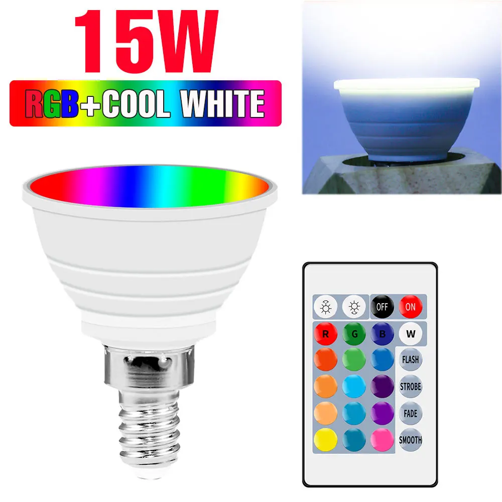 15W RGB LED-lamp E27 plafondlamp E14 spotlight GU10 LED-kroonluchter met slimme IR-afstandsbediening voor thuisfeestdecoratie
