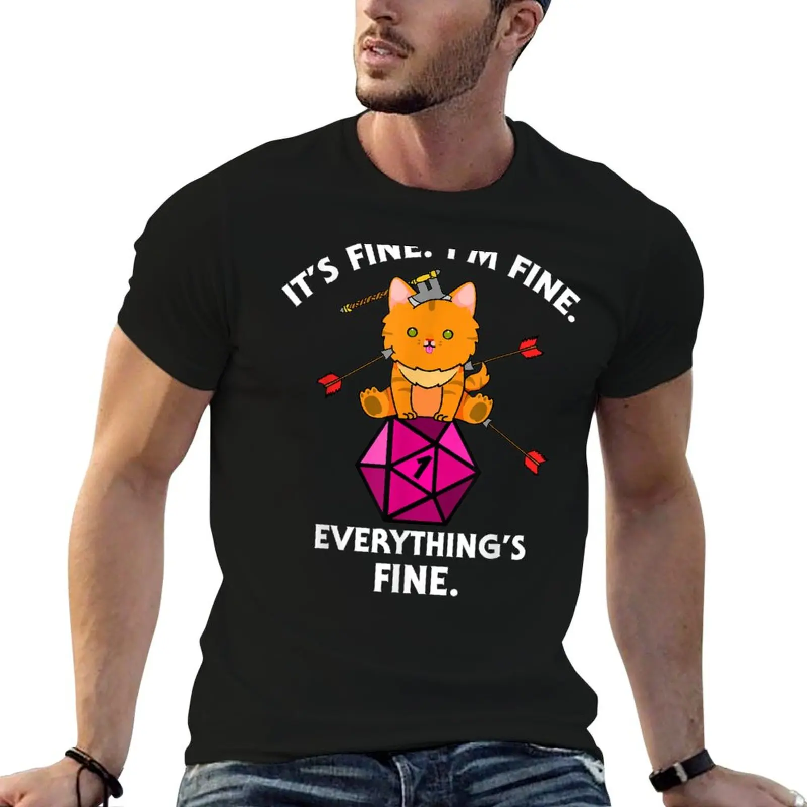 Its Fine Im Fine Everythings Fine Funny D20 Fail Dungeon Ca T-Shirt Casual Daily Graphic Tee