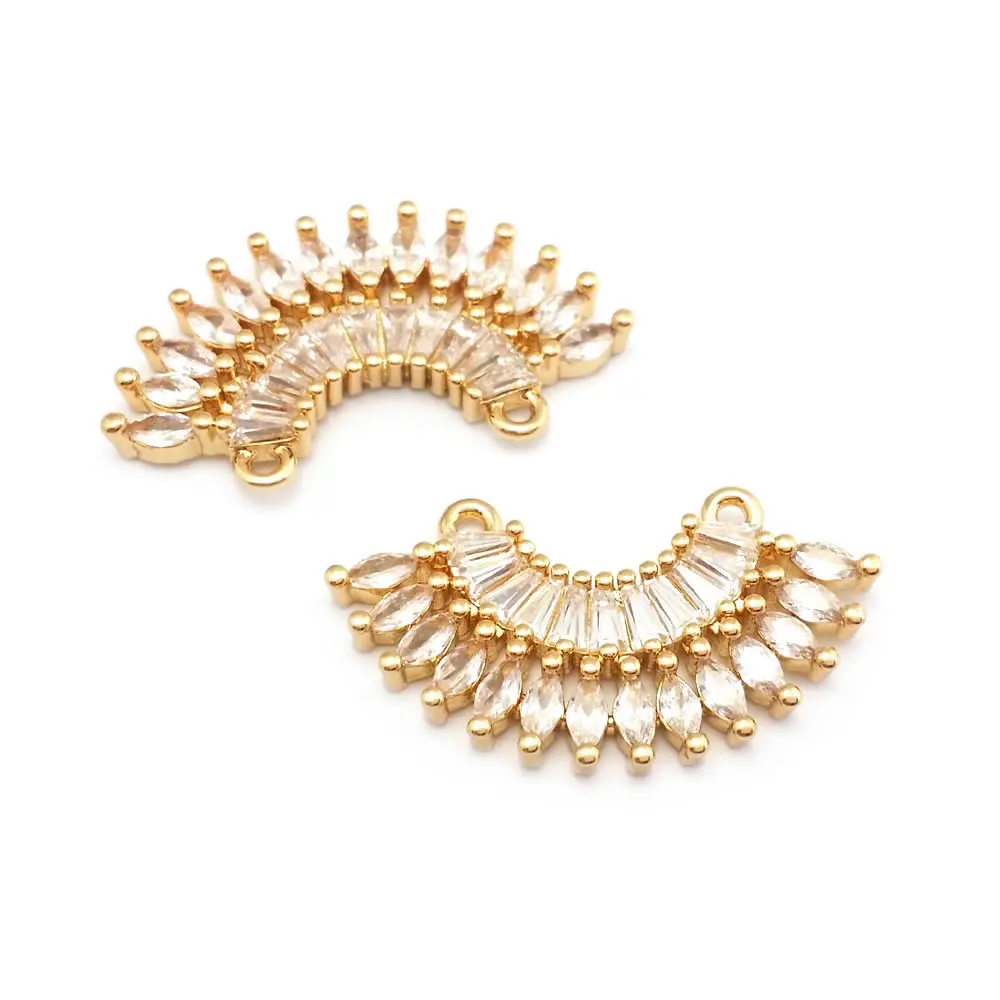 High Quality 18K Gold Color Brass and Zircon 2 Holes Curve Connect Charms Pendants Jewelry Making Findings Accessories