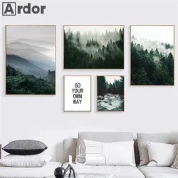 ia montanha floresta nevoeiro arte da parete poster paisagem natural arte impressão citações pintura em tela fotos modernas decoração de casa