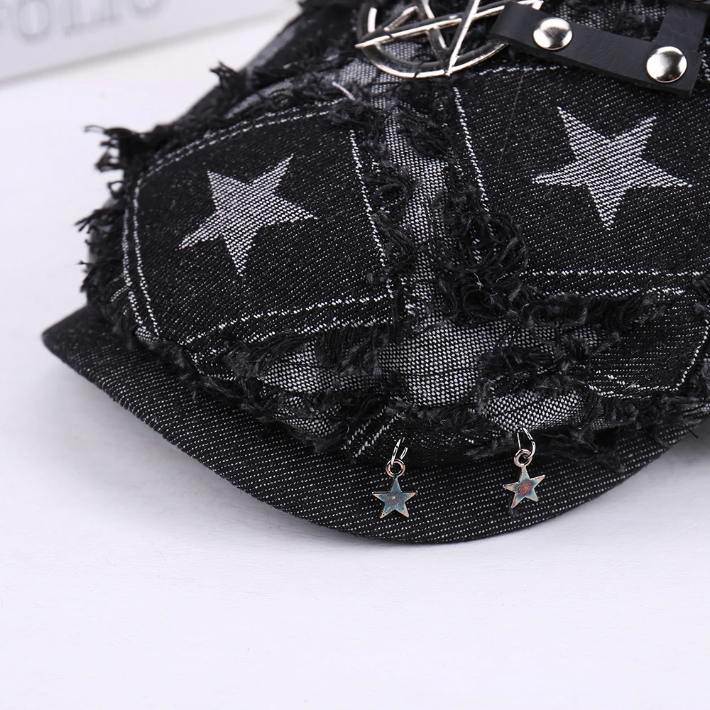 Modieuze denim pet met sterrenborduurwerk, ademend, comfortabel, veelzijdig, reisfotografie, emmerhoed voor buitenkleding