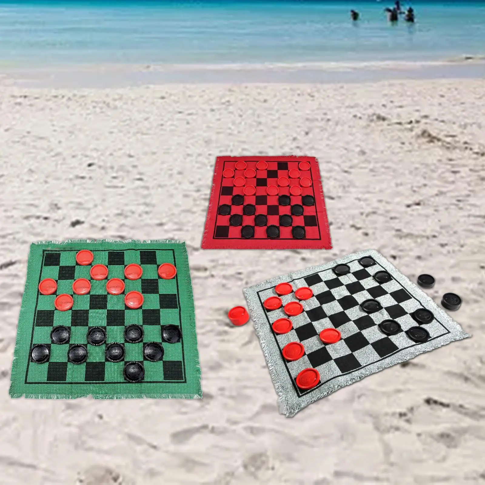 

Giant Checkers Board Game Set,Classic 3 in 1 for Kids Adults Checker Game Mat,Lawn Game,Tic TAC Toe Game Draughts