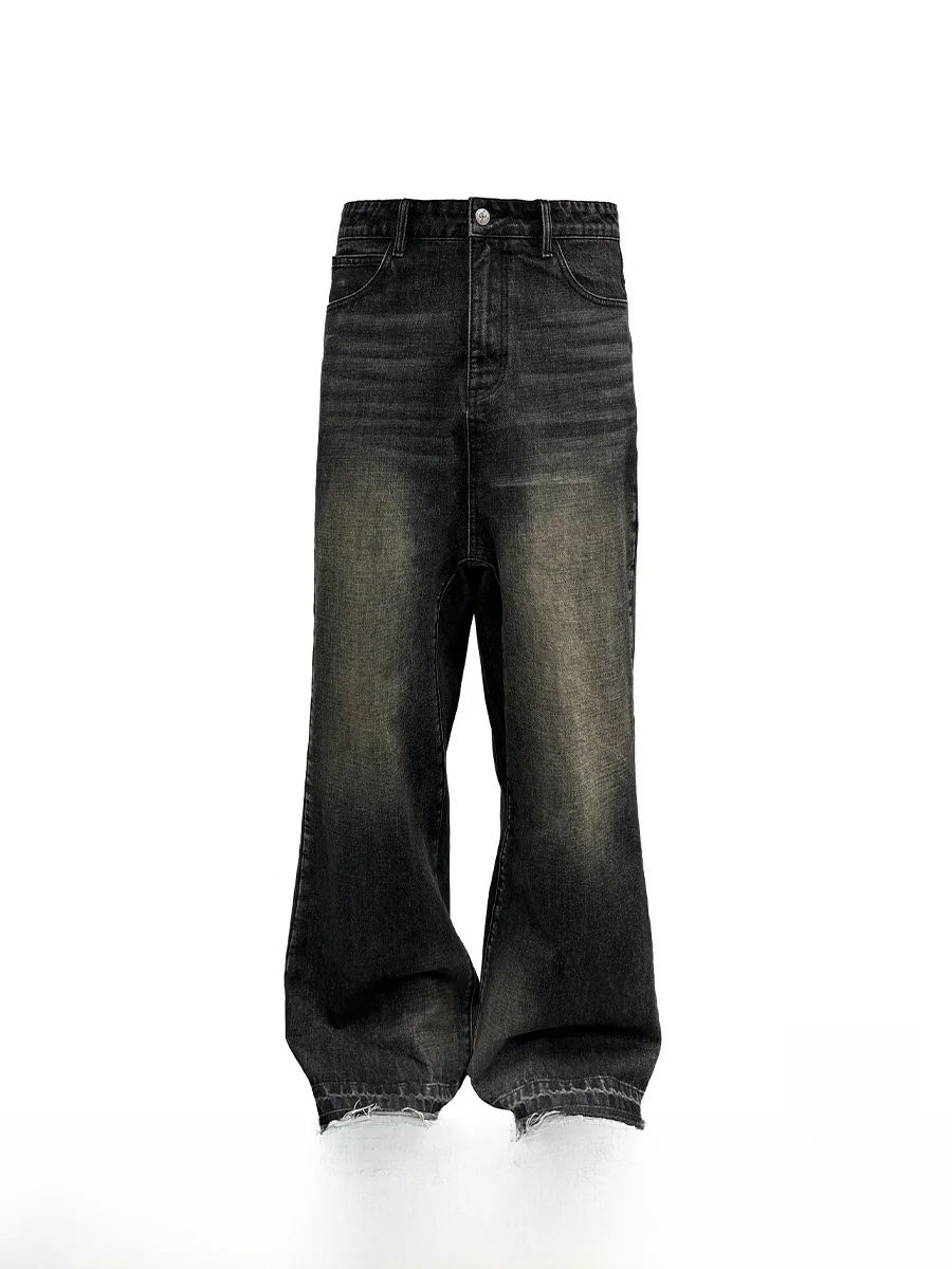 Low Waist Denim Jeans Retro Fading Natural  Loose Fit Micro Flared Unisex Blue Cotton Polyester Blend Wear Resistant