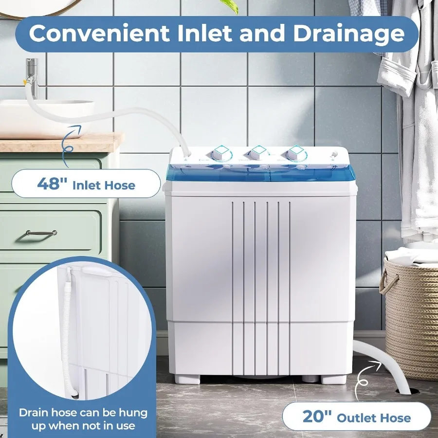 غسالة محمولة مدمجة بحوض مزدوج بسعة إجمالية 20 رطلاً لاستخدام مسكن الشقة RV غسيل 12 رطل وغزل 8 رطل I #6