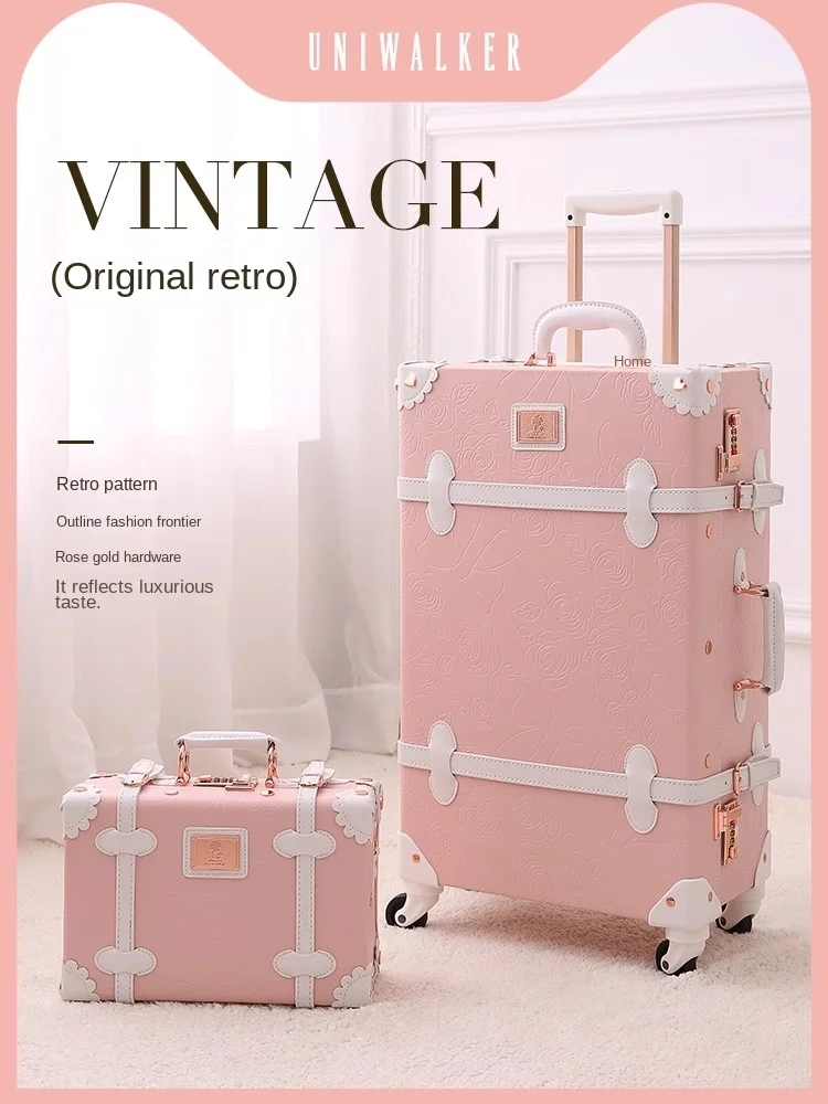 

Retro Suitcases on Wheels Carry on Luggage Small Trolley Case Suitcase Sets 2/3 Pieces Student Boarding Cabin 20 inch Password