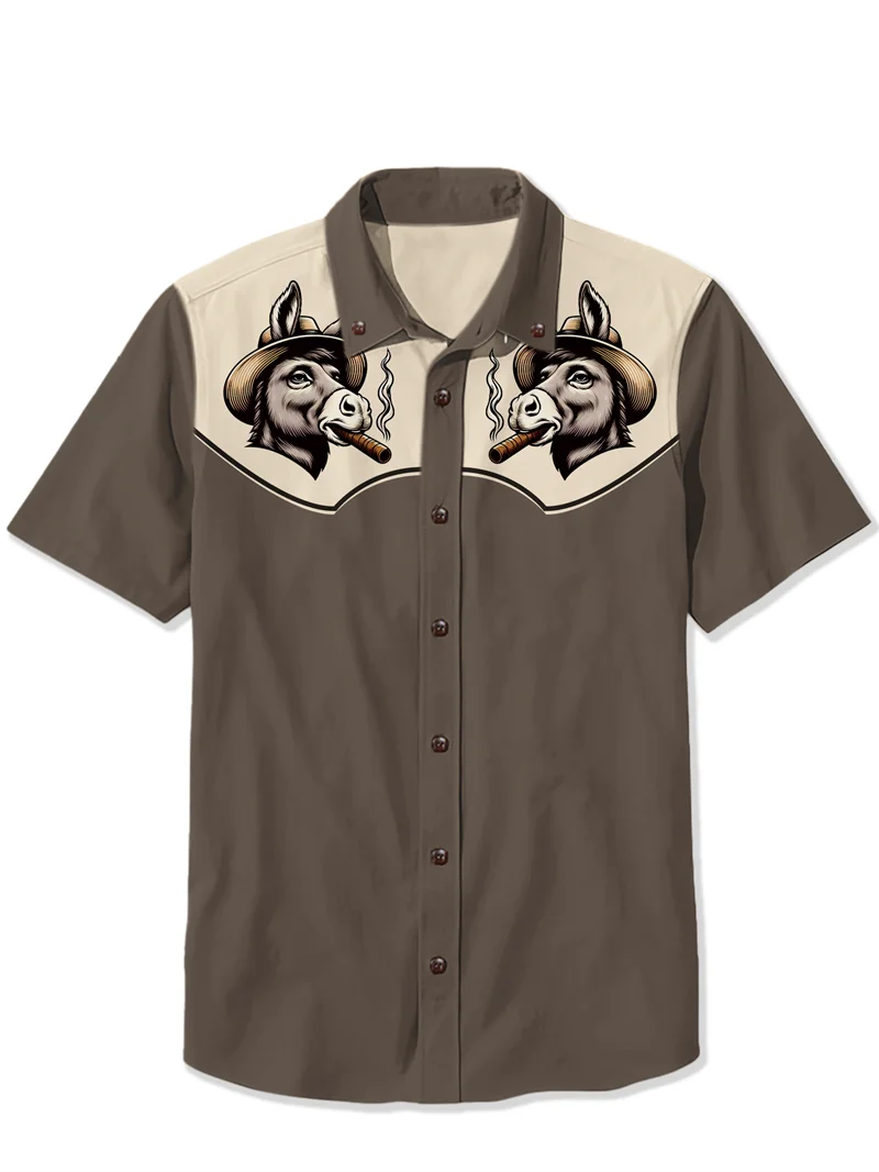 Men's Western Cowboy Style Short Sleeve Shirt Comfortable And Breathable Summer Art Button Top High Quality Ropa Y2k Barata