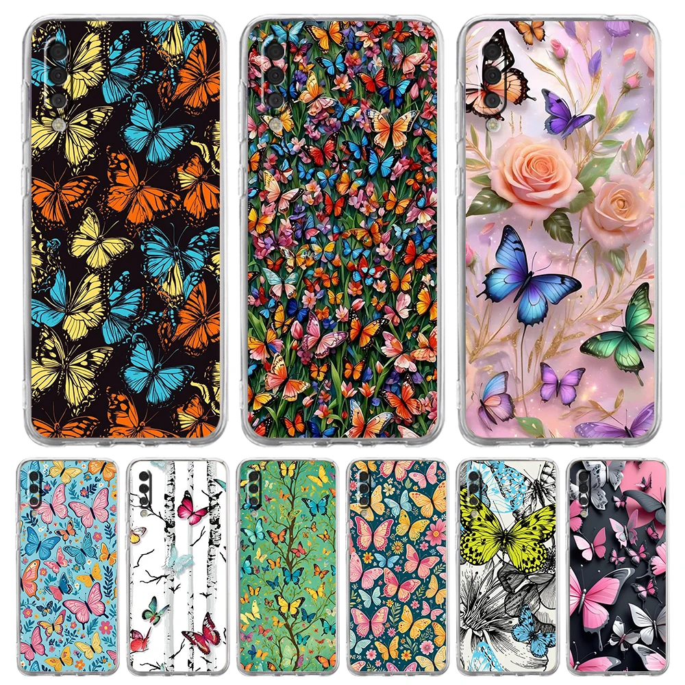 Butterfly Design Transparent Phone Case for Samsung Galaxy A16 A14 A12 A24 A16 A06 A50 A70 A56 A54 A36 A26 Soft TPU Cover Fundas