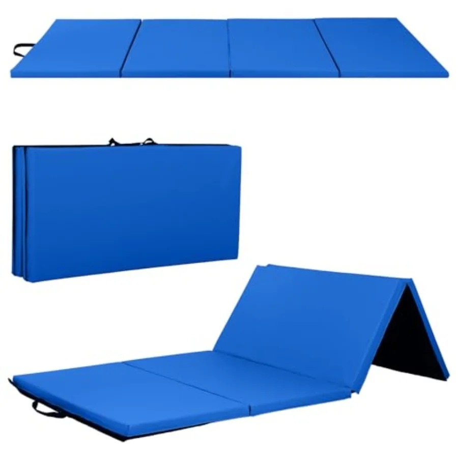 

Home exercise gymnastics mat foldable tumbling pad thick EVA foam blue portable with carrying handles