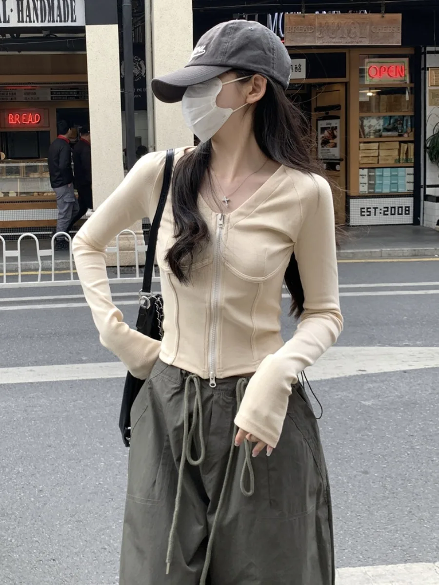 Calças de Trabalho Femininas de Dança Jazz de Outono com Zíper Duplo e Top Base Estilo Americano