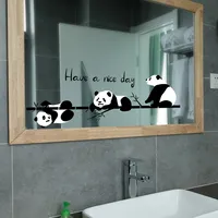 Cartoon Animal  Switch Sticker Bamboo Three Pandas Wall Sticker Glass Window Mirror Decorative Home Wall Sticker Self-adhesive