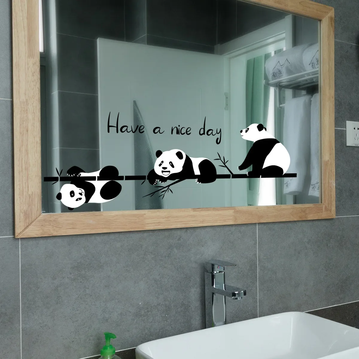 Cartoon Animal  Switch Sticker Bamboo Three Pandas Wall Sticker Glass Window Mirror Decorative Home Wall Sticker Self-adhesive