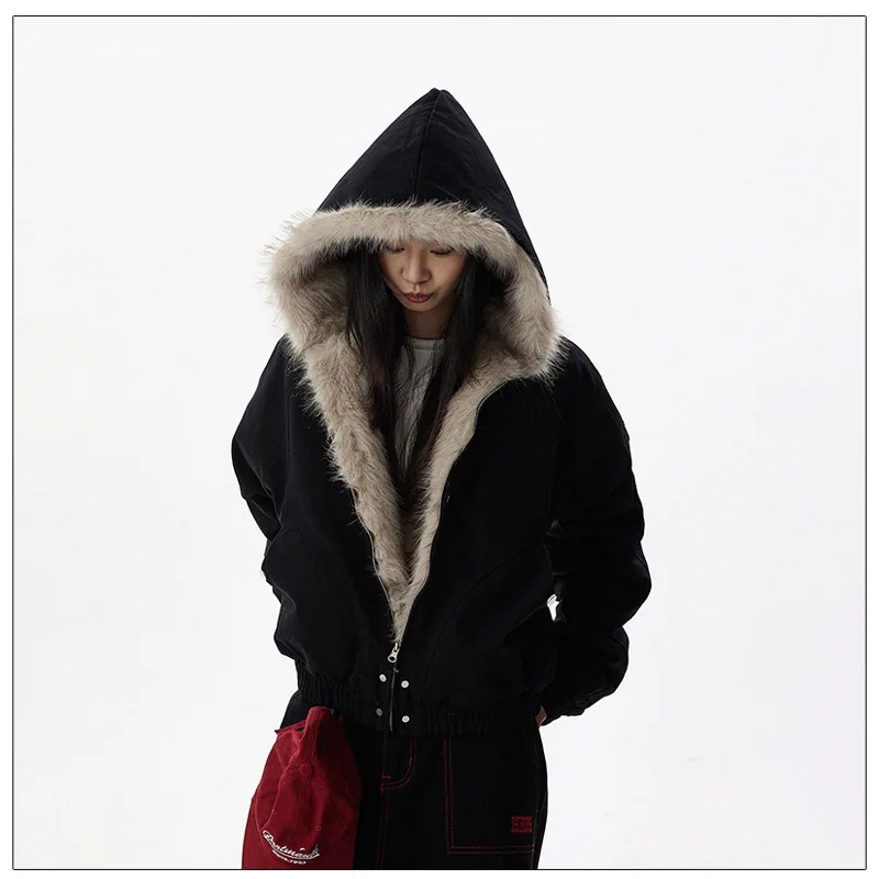 Men Short Hooded Parka Men Thickened Warm Cotton Coat Men American Style Fur Collar Outerwear Men Casual Windproof Fleece Parkas