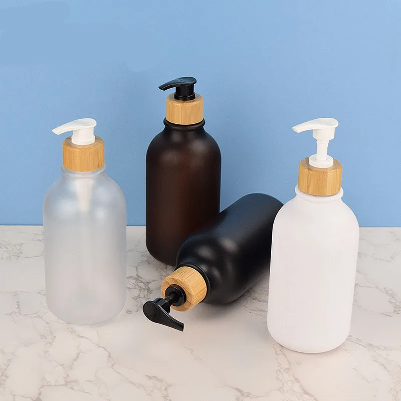 Garrafas de shampoo e condicionador 300/500ml com bomba de bambu recarregável bomba de mão dispensador de sabão recipiente de lavagem corporal viagem