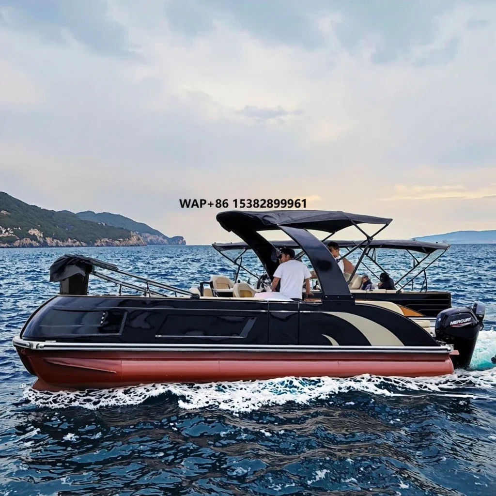 Luxury Pontoon Boat With Motor and Slide Double Decker Aluminum Yacht for Fishing Party Leisure Use