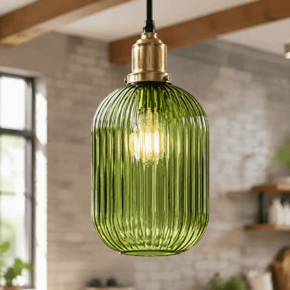 Decorative Cover Striped Glass Lamp Shade Vertical Striped Hand Blown Glass Pendant Light