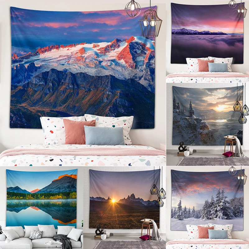 

Natural Scenery Tapestry Mountains Lakes Forest Snow Wall Art Room Aesthetics Living Home Decoration