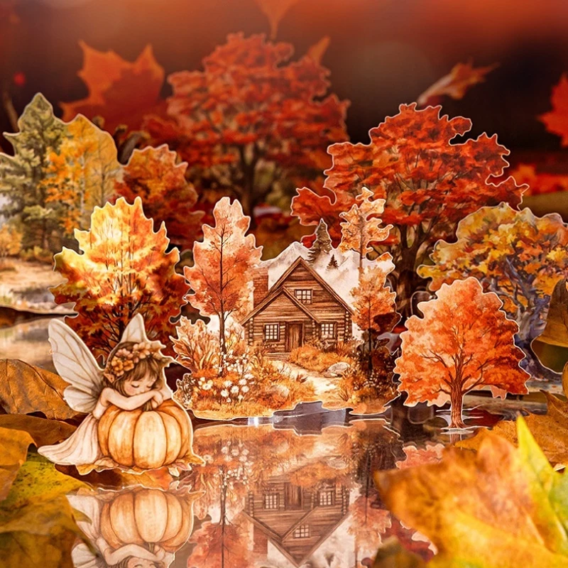 

30pcs Autumn Theme Pet Diorama Stickers For Journal Scrapbooking Planner Decoration 8 Pack Fall Landscape Decals Stickers