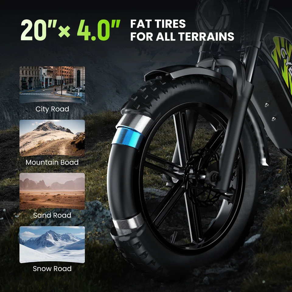 Cybervelo 1000W Electric Bike for Adults 20 Inch Fat Tire 48V All-Terrain E-Bike with Removable 20AH/30AH Battery 30MPH Speed EK11 image 7