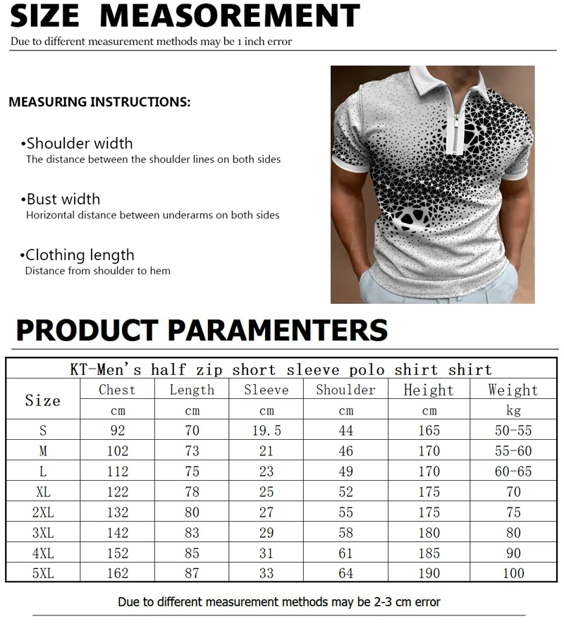 Men\'s Summer Polo Shirt Short Sleeved Pullover Simple Totem Texture Printing Body Showing Gym Sports T Shirt Zipper Adjustment