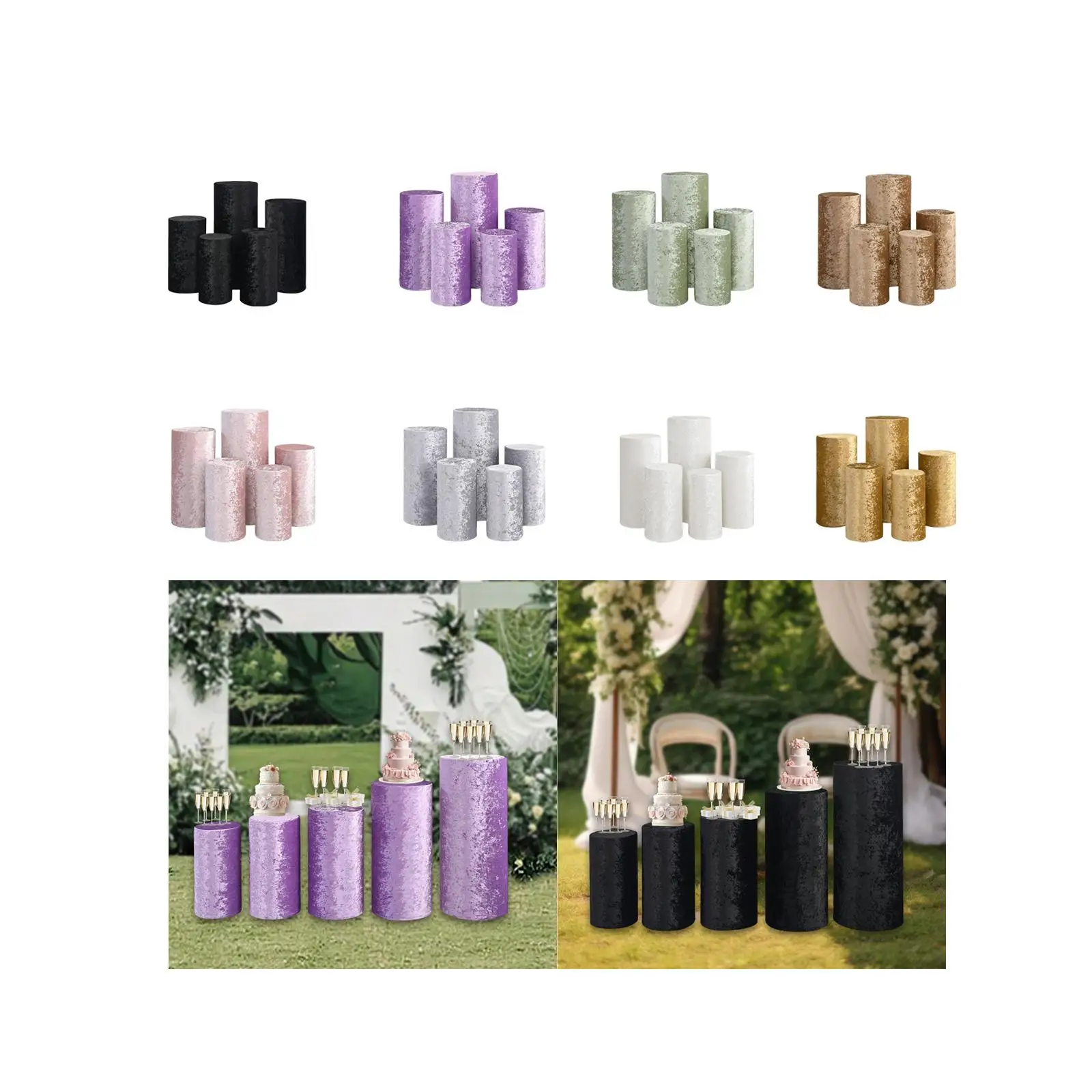 

Набор из 5 бархатных чехлов для цилиндрических подставок, элегантные покрытия для столбов на особых случаи.