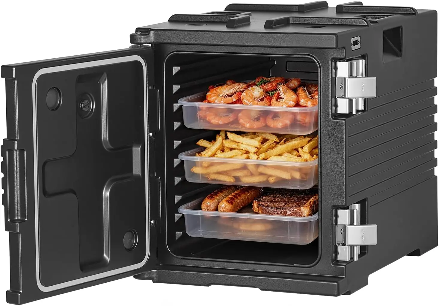 Insulated Food Pan Carrier, 82 Qt Non-Electrical Food Warmer, with Wheel & 304 Stainless Steel Latch, LLDPE Stackable Hot Box, f