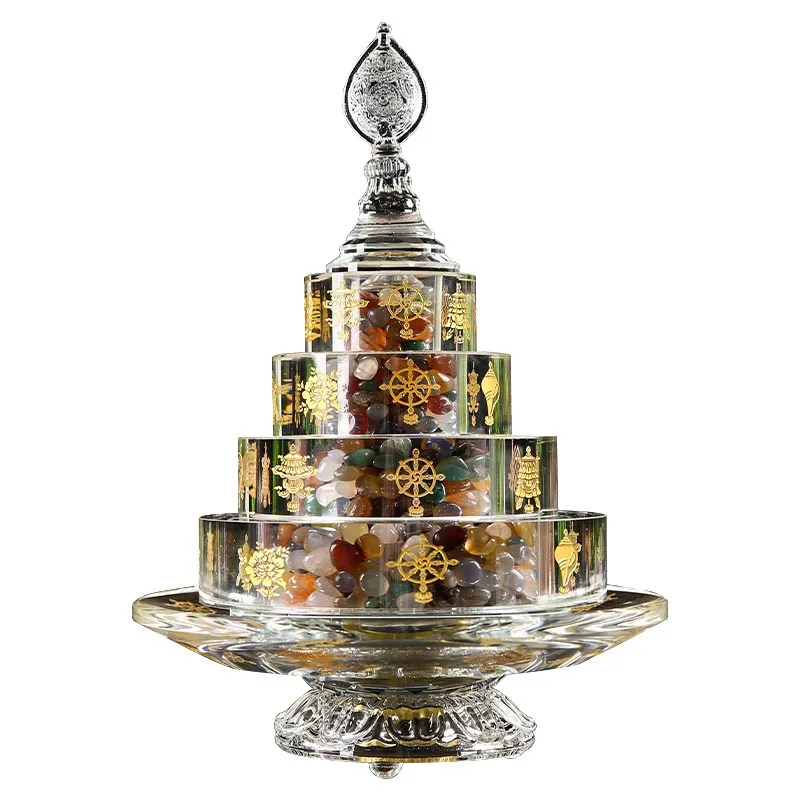 Large amber glazed artificial crystal manza plate, tantra Tibetan mancha