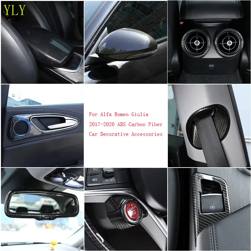 

For Alfa Romeo Giulia 2017-2020 ABS Carbon Fiber Car Dashboard Center Console Shift Panel Cover Sticker Car Decoration Kit