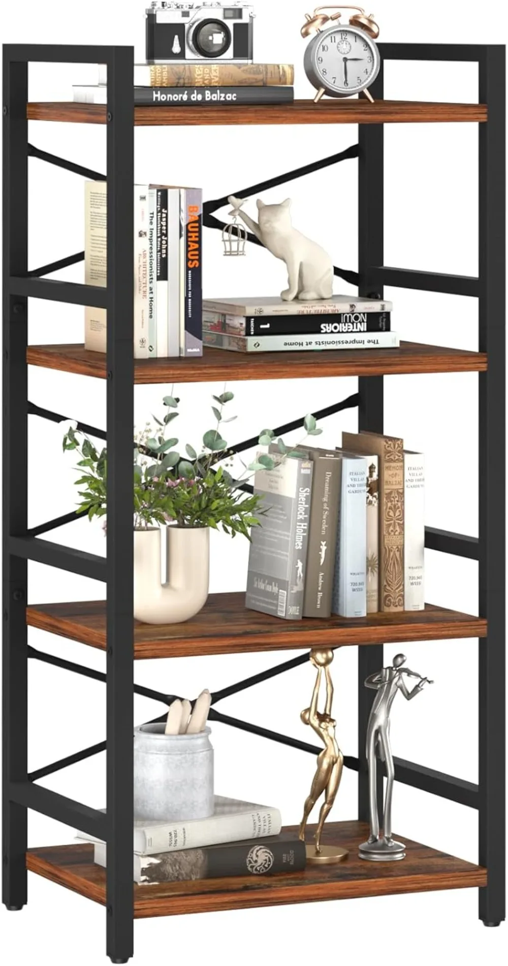 

Yoobure 4 Tier Bookshelf - Small Book Shelf Industrial Bookcase, Narrow Book Case Book Storage Organizer for CD/Movie/Book