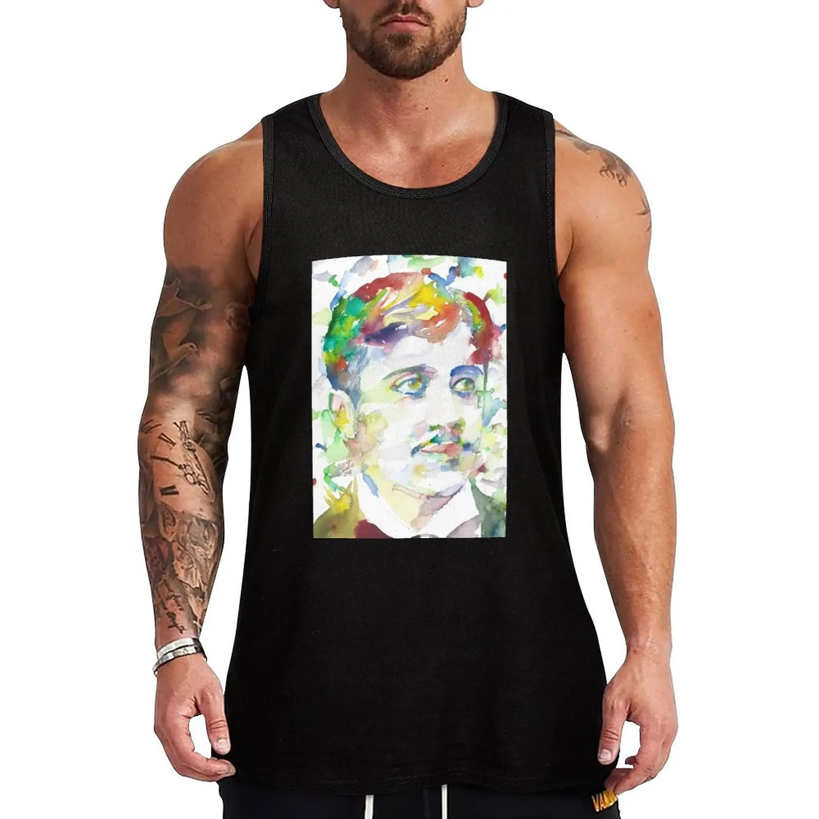 MARCEL PROUST - watercolor portrait .1 Tank Top Workout Gear Tank Top Sleeveless Gym Fitness Shirt