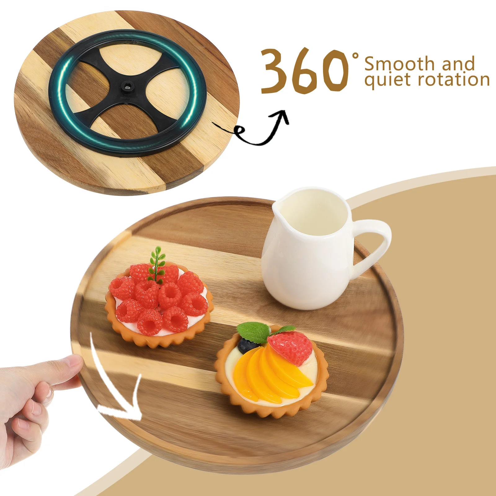 Wooden Circle Tray Rotating Function Smooth Turntable for Table Food Server Kitchen Bathroom Storage Decor Round Tea Tray Home