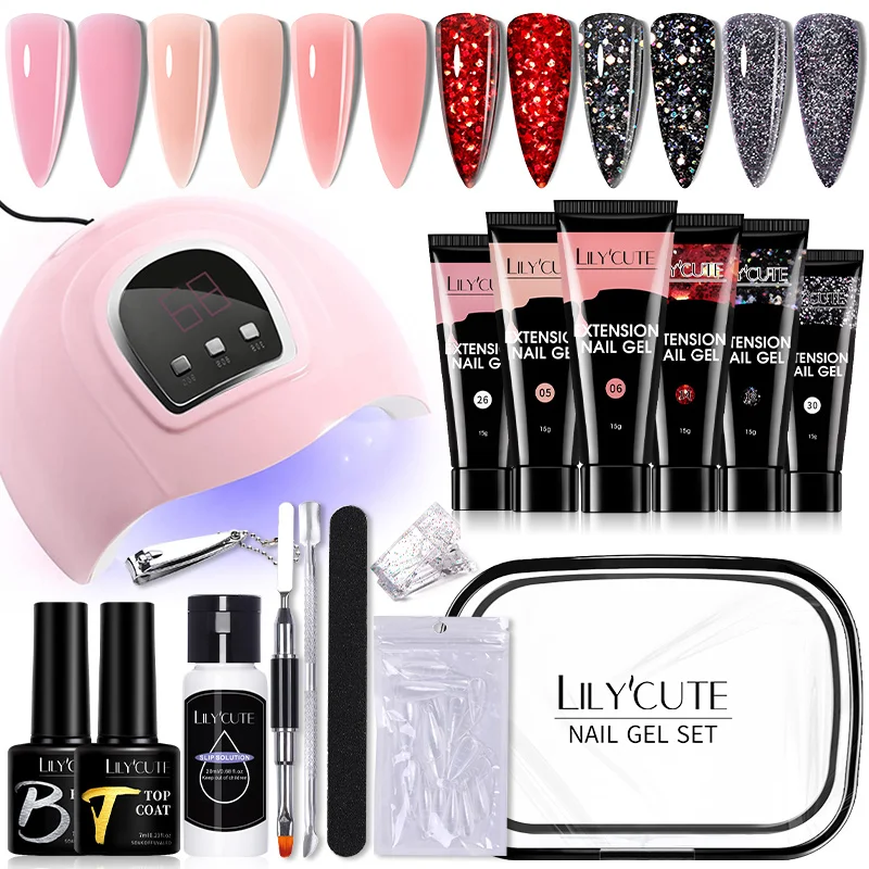 

LILYCUTE 15ml Nail Extension Gel Set With UV Lamp Full Manicure Set Slip Solution Nail Art Quick Extension Gel Tool Set