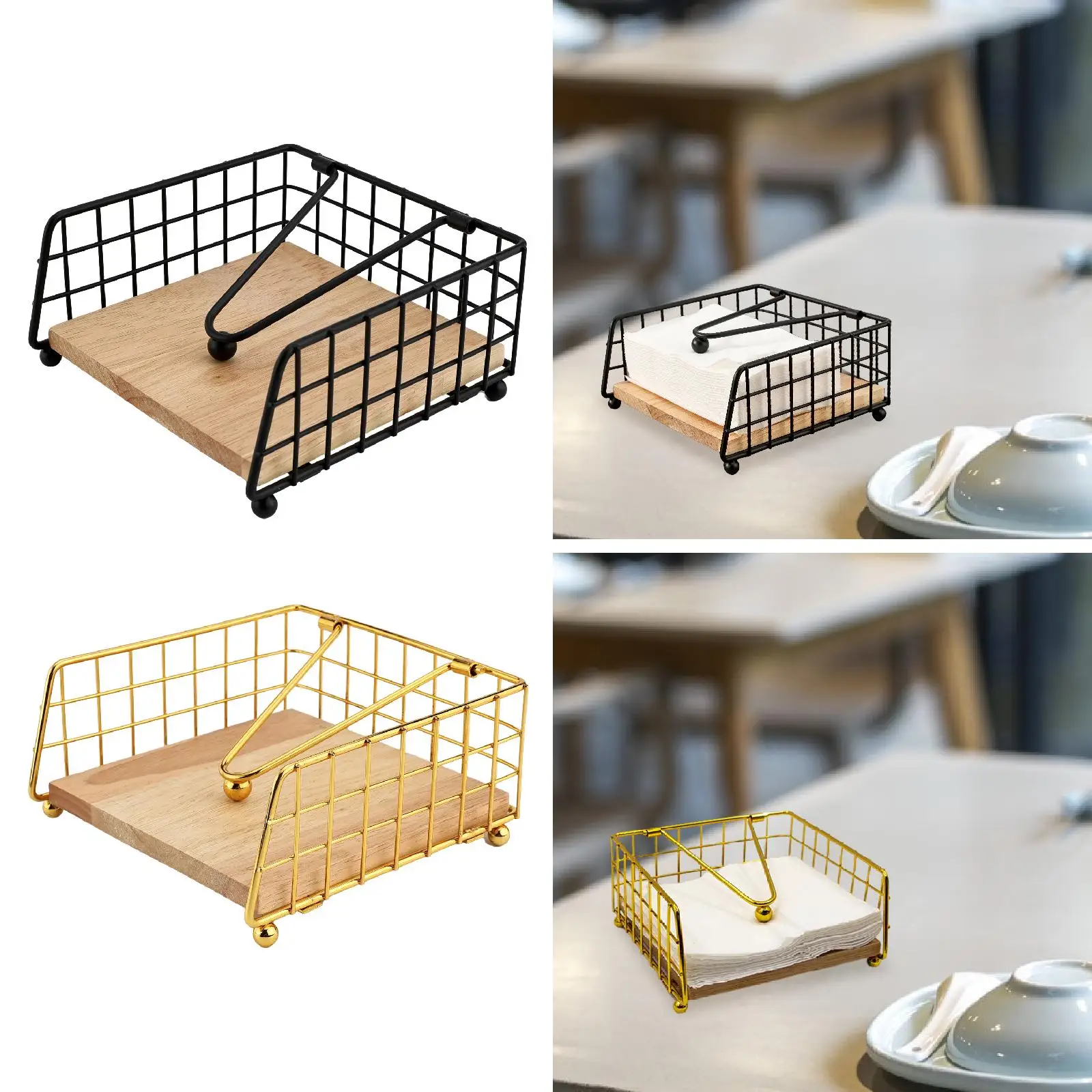 Weighted Arm Table Organizer Napkin Holder, Modern Paper Holder with Wooden Base