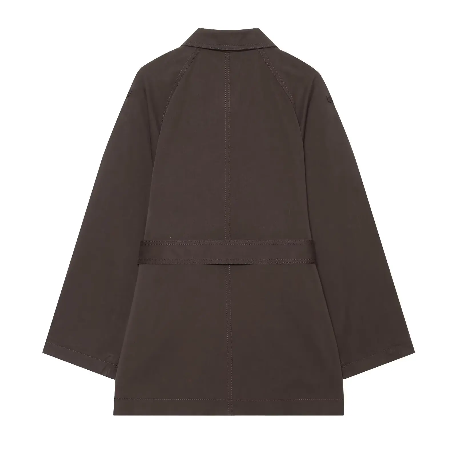 BSAY 2026 Minimalistischer Pendler-Damen-Kurzmantel mit Revers, Schulterklappen, Selbstbindegürtel, Lässige Langarm-Windjacke – Detail 3