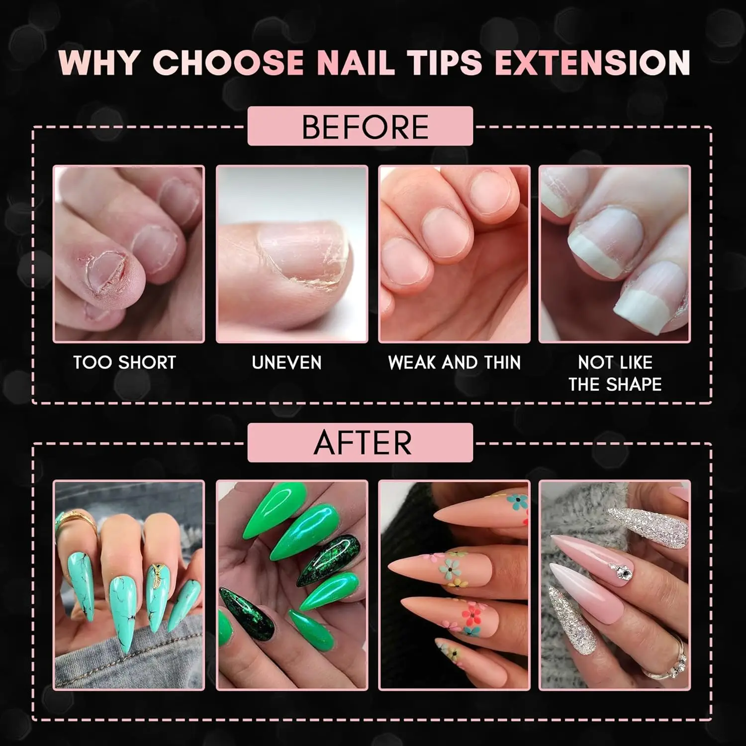 240개 짧은 아몬드/미디엄 발레리나/미디엄 스틸레토 가짜 손톱-풀 커버 가짜 손톱 세트-손가락을 길어 보이게 만듭니다.