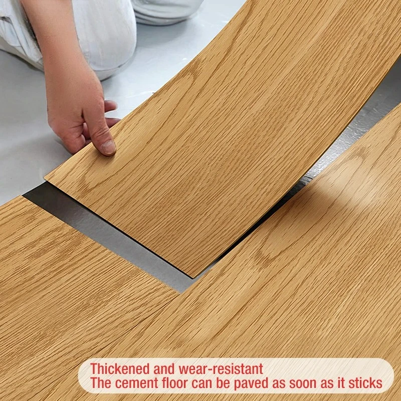 10Pcs 40x15cm PVC Floor Stickers Self-adhesive Stickers Waterproof Thickened Wood Grain Floor Stickers Foam Stickers Living Room