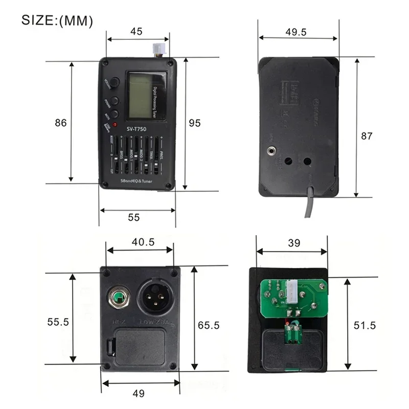 SV-T750 5 نطاقات جيتار صوتي باس EQ Preamp مع موالف لاقط الجيتار #4