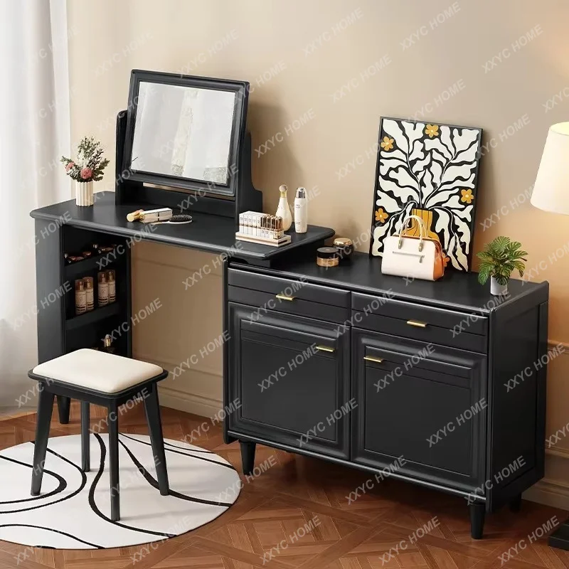 XX Walnut Wood Chinese-style Makeup Vanities Simple Home Retractable Cabinet Makeup Vanities Storage Bedroom Furniture