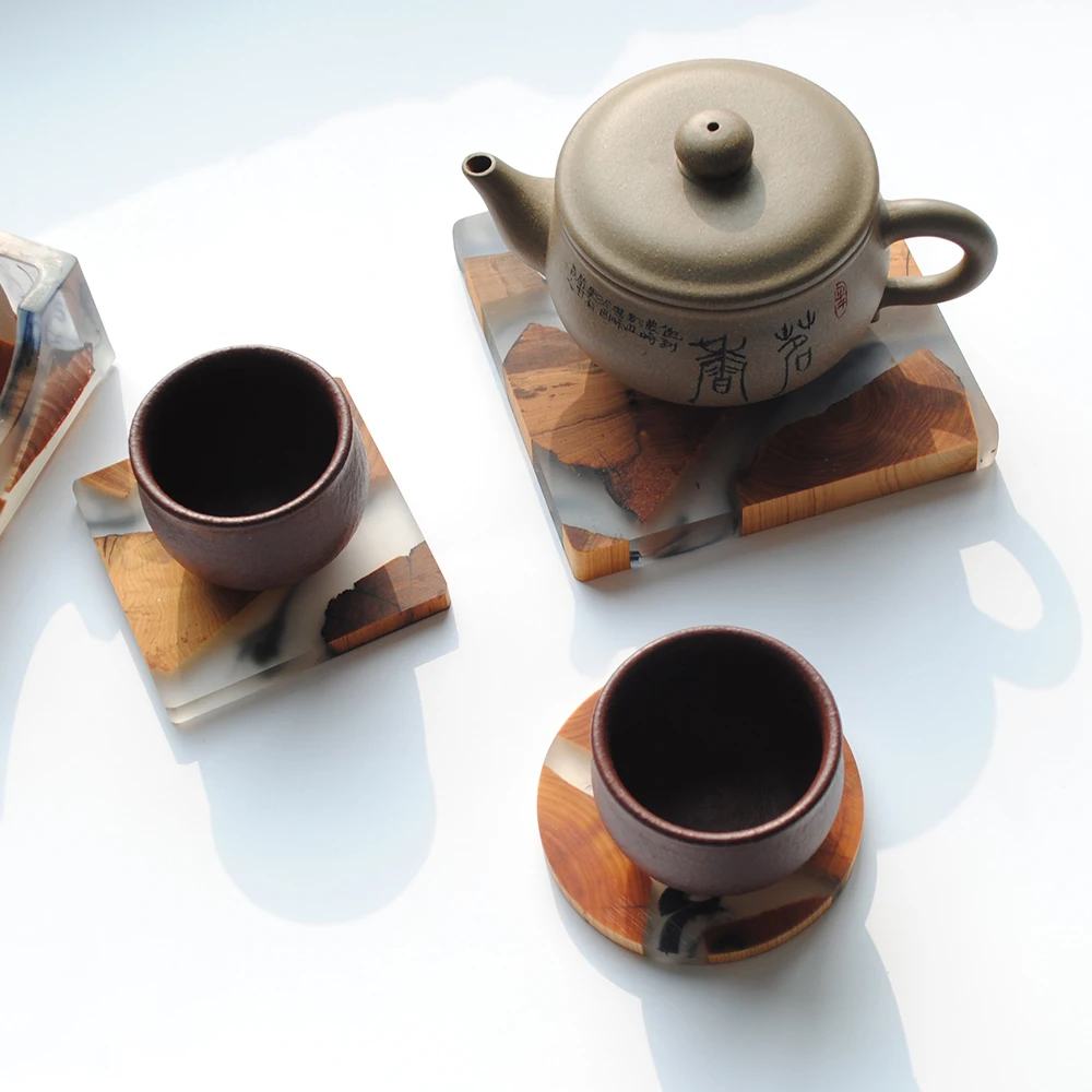 1pcs Japanese-style wooden tea coaster resin insulation pad simple cup holder creative gasket tea ceremony spare parts