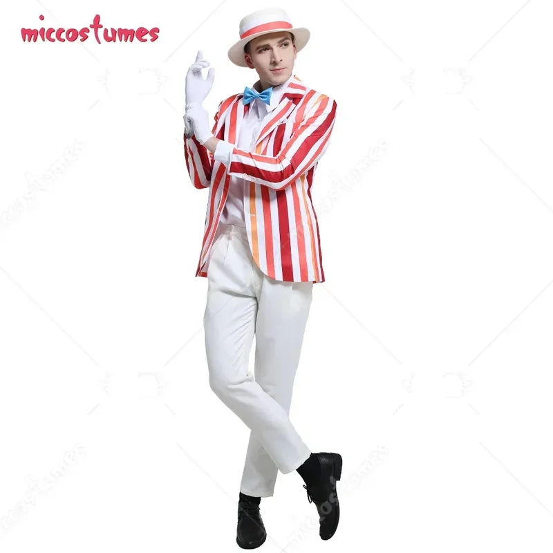 Miccostumes adult men rainbow suit striped suit jacket costume outfits with hat gloves