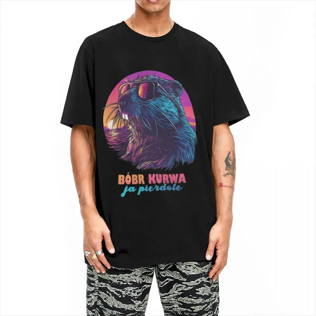 Couple T-shirt Synthewave Polish Beaver Meme Bobr Bober Kurwa T-shirt Novelty Summer T-shirt Street Fashion Design Top