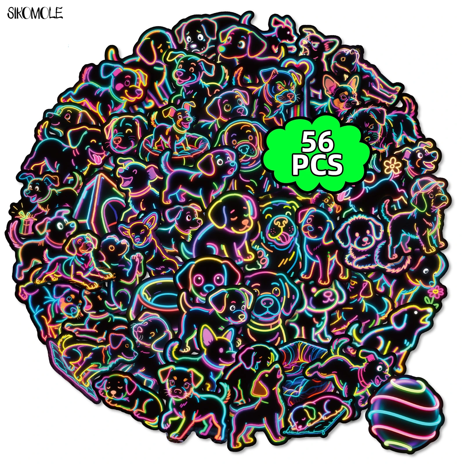 10/30/50 SZTUK Neonowe Naklejki Graffiti z Psem w Stylu Kreskówkowym Kawaii Zwierzęta DIY PVC Dekoracja Kreskówkowa Laptop Gitara Wodoodporna Naklejka