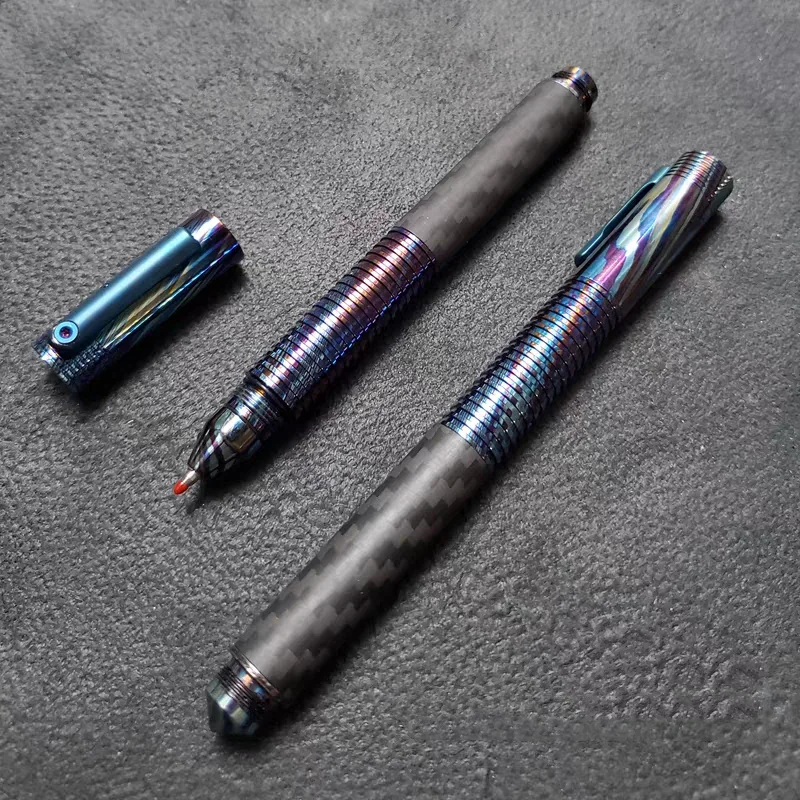 1 PC EDC Titanium Damascus Signature Pen Office Student Writing Ballpoint Pen Multi-functional Portable Outdoor Tools