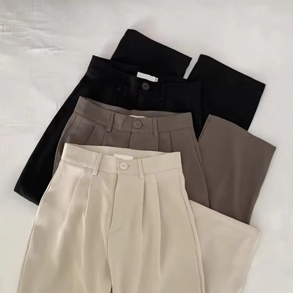 Korean Fashion Trousers Casual Button Loose Female Pant  2026 New Women Suit Pants High Waist Office Ladies Straight Leg Pants