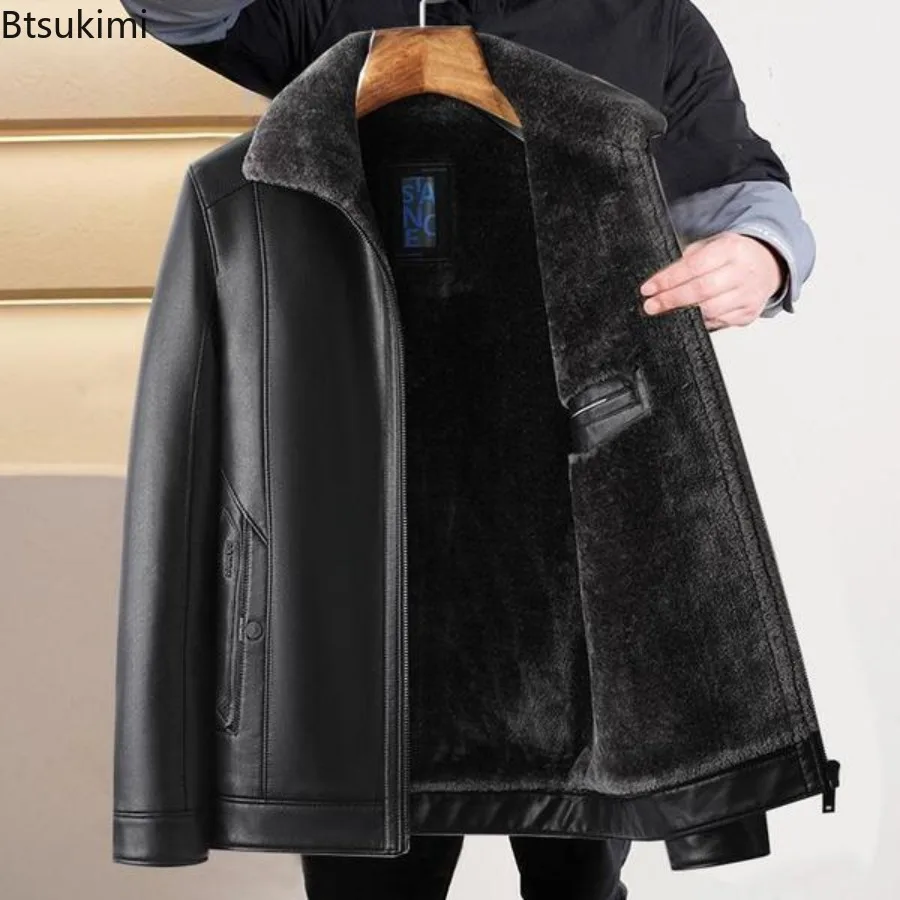 

Leather Jackets Men's Autumn Winter Fleece Warm Motorcycle Coats Fashion Business Casual PU Leather Jackets Men Slim Outerwear