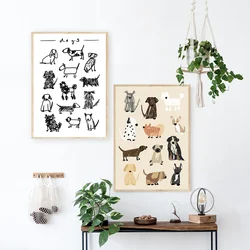 Animal Dogs Black and White Print Dogs Breed Drawing Wall Art Kids Room Decoration Dog Lover Gift Poster Picture Canvas Painting