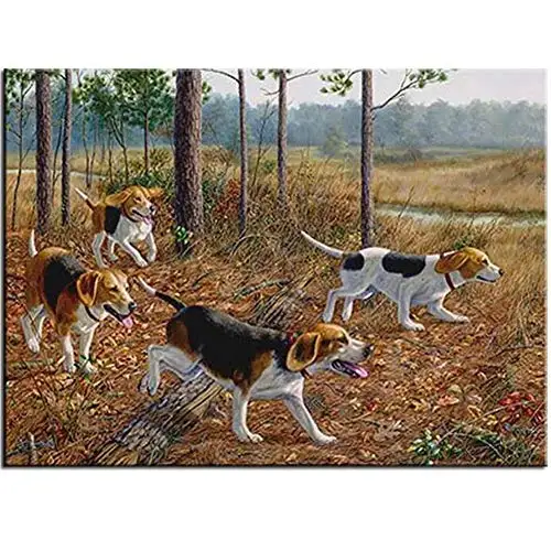 DIY Pigment by Numbers Canvas Oil Painting Kit for Adults,Beagles Dog Running Acrylic Paint by Numbers Drawing Paint Brushes Hom